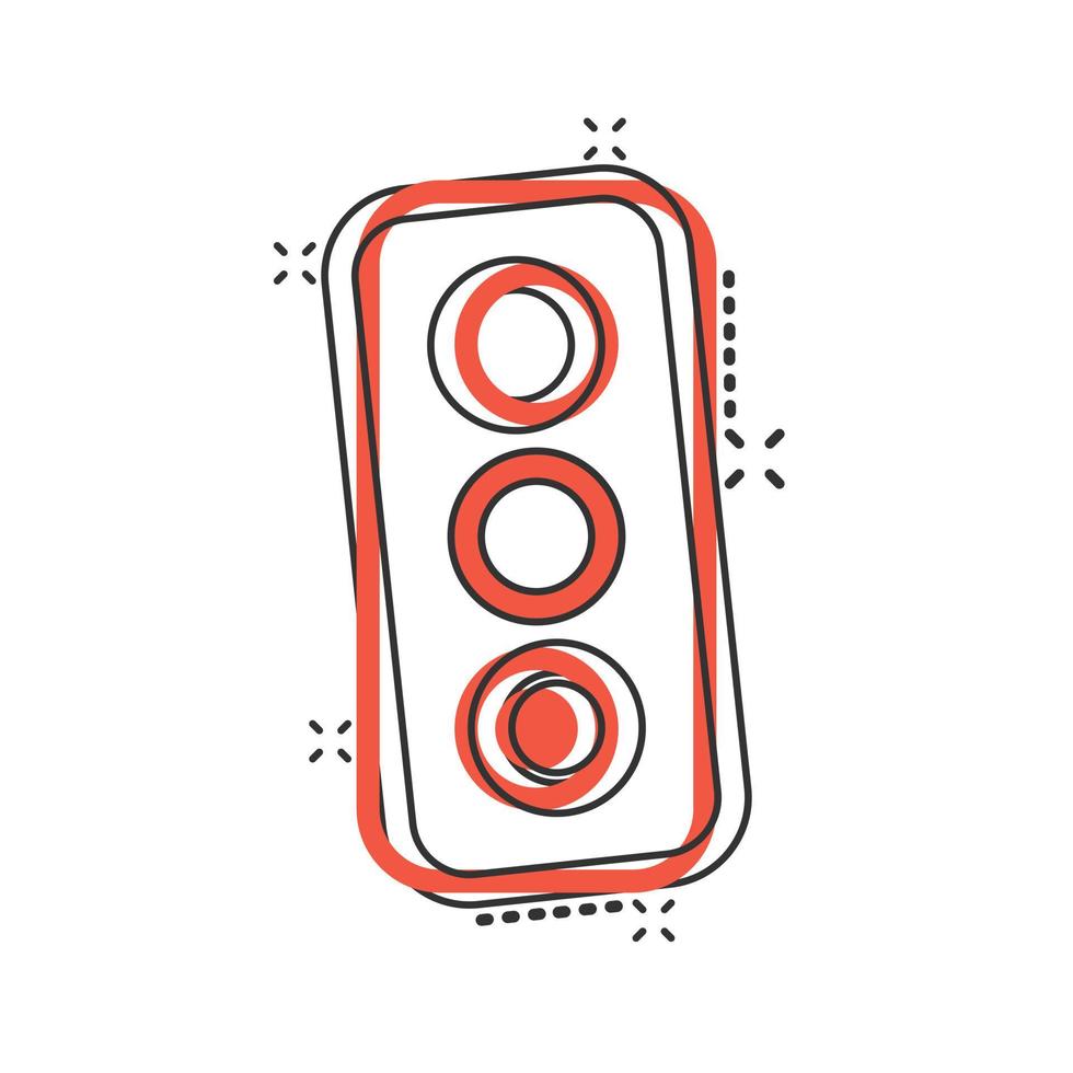 Semaphore icon in comic style. Traffic light cartoon vector illustration on white isolated background. Crossroads splash effect business concept.