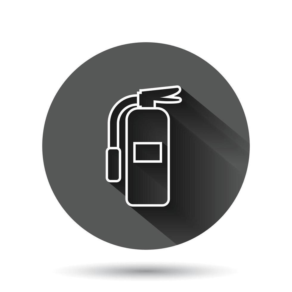 Extinguisher icon in flat style. Fire protection vector illustration on black round background with long shadow effect. Emergency circle button business concept.