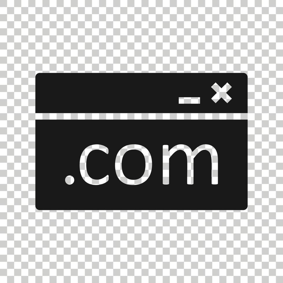 Website domain icon in flat style. Com internet address vector illustration on white isolated background. Server business concept.