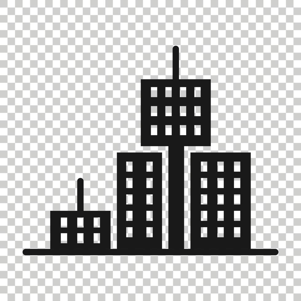 icono de construcción en estilo plano. ciudad rascacielos apartamento vector ilustración sobre fondo blanco aislado. concepto de negocio de la torre de la ciudad.