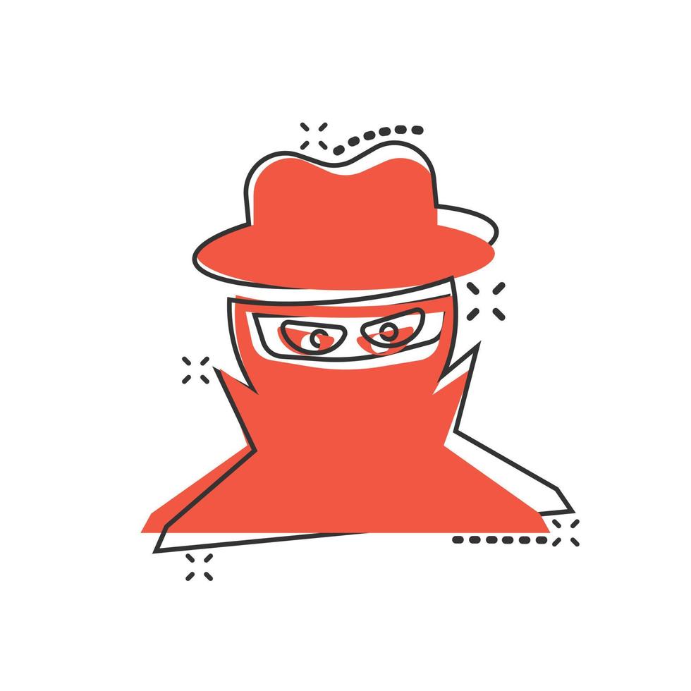 Fraud hacker icon in comic style. Spy cartoon vector illustration on isolated background. Cyber defend splash effect business concept.