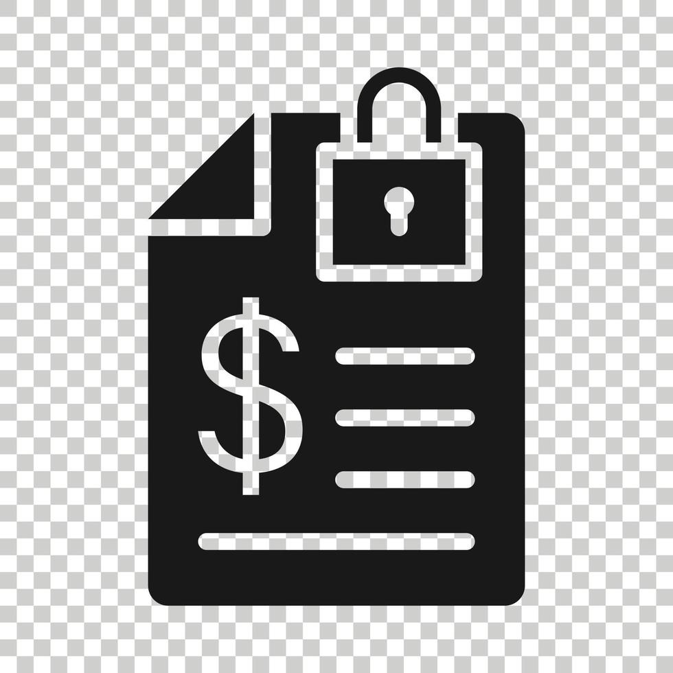 Financial statement icon in flat style. Document with lock vector illustration on white isolated background. Report business concept.