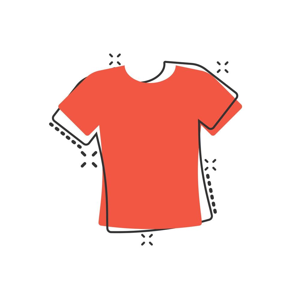 icono de camiseta en estilo cómico. ilustración de vector de dibujos animados de ropa casual sobre fondo blanco aislado. concepto de negocio de efecto de salpicadura de ropa de polo.