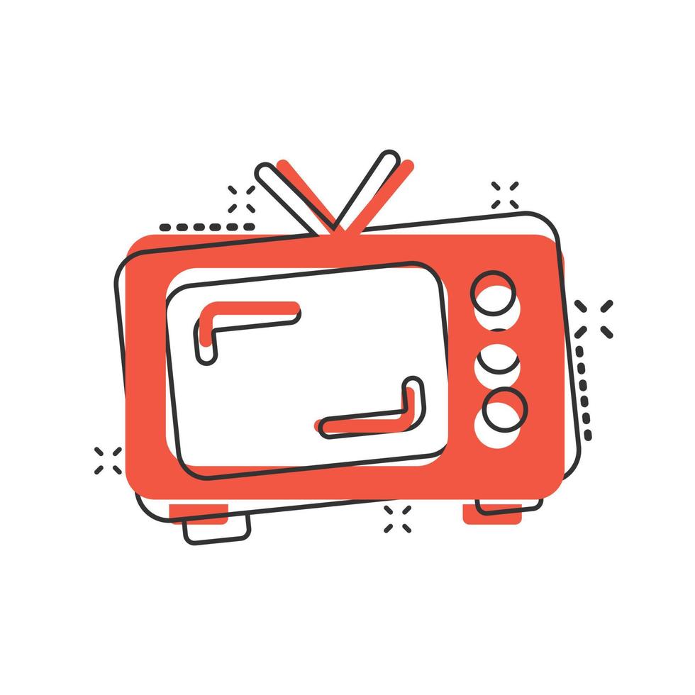 Retro tv screen vector icon in comic style. Old television cartoon illustration on white isolated background. Tv display splash effect business concept.