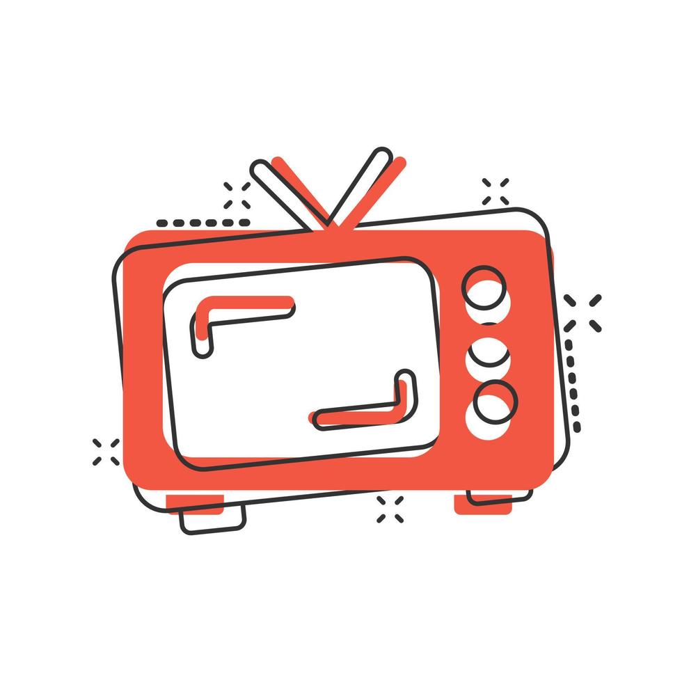 icono de vector de pantalla de tv retro en estilo cómico. vieja ilustración de dibujos animados de televisión sobre fondo blanco aislado. concepto de negocio de efecto de salpicadura de pantalla de tv.