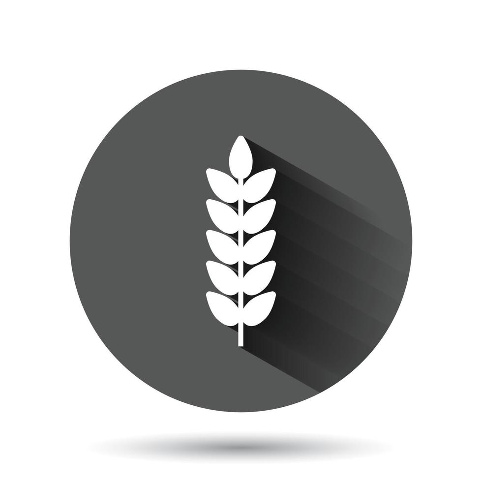 Wheat icon in flat style. Barley vector illustration on black round background with long shadow effect. Harvest stem circle button business concept.