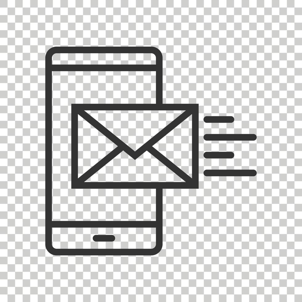Message on smartphone icon in flat style. Mail with phone vector illustration on white isolated background. Envelope business concept.