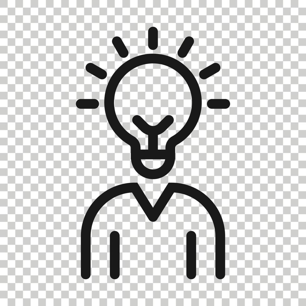 People with bulb icon in flat style. idea vector collection illustration on white isolated background. Brain mind business concept.