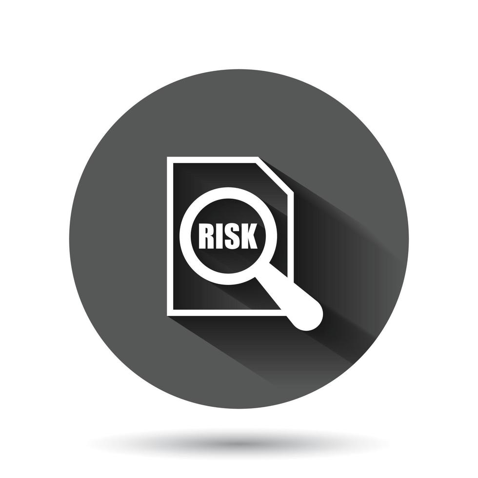 Risk level icon in flat style. Result vector illustration on black round background with long shadow effect. Assessment circle button business concept.