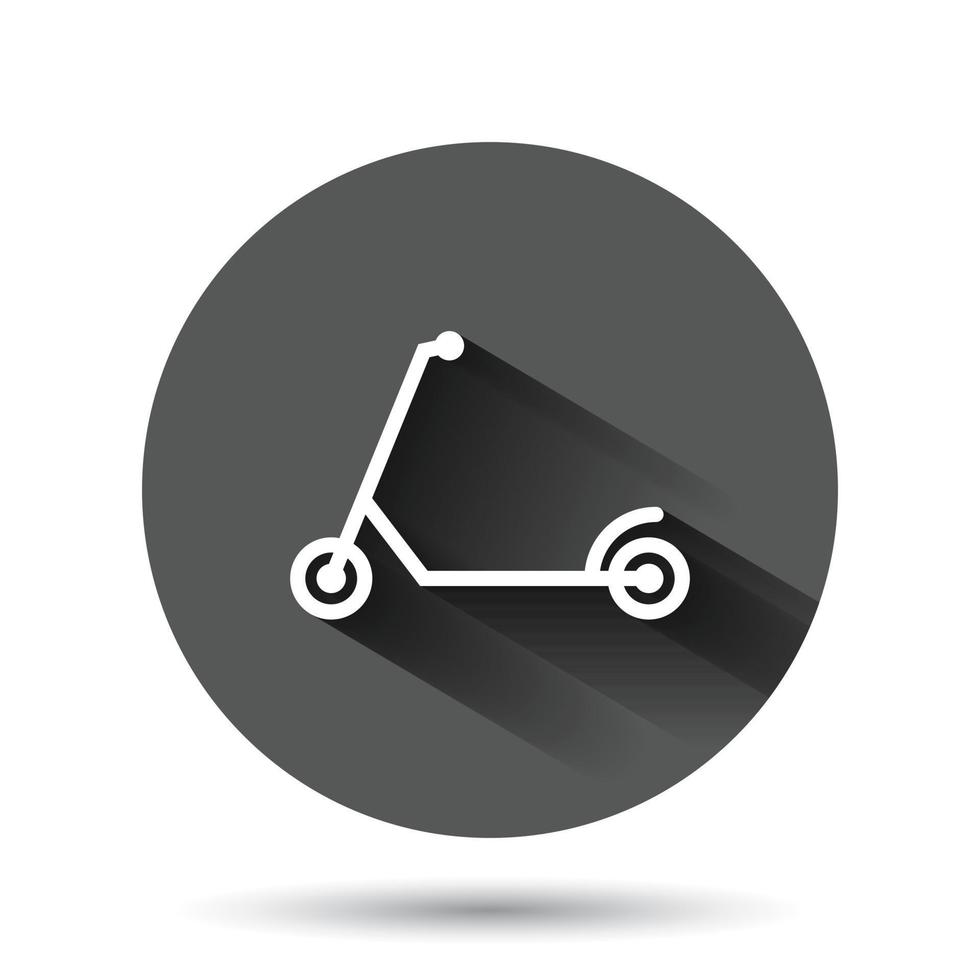 Electric scooter icon in flat style. Bike vector illustration on black round background with long shadow effect. Transport circle button business concept.