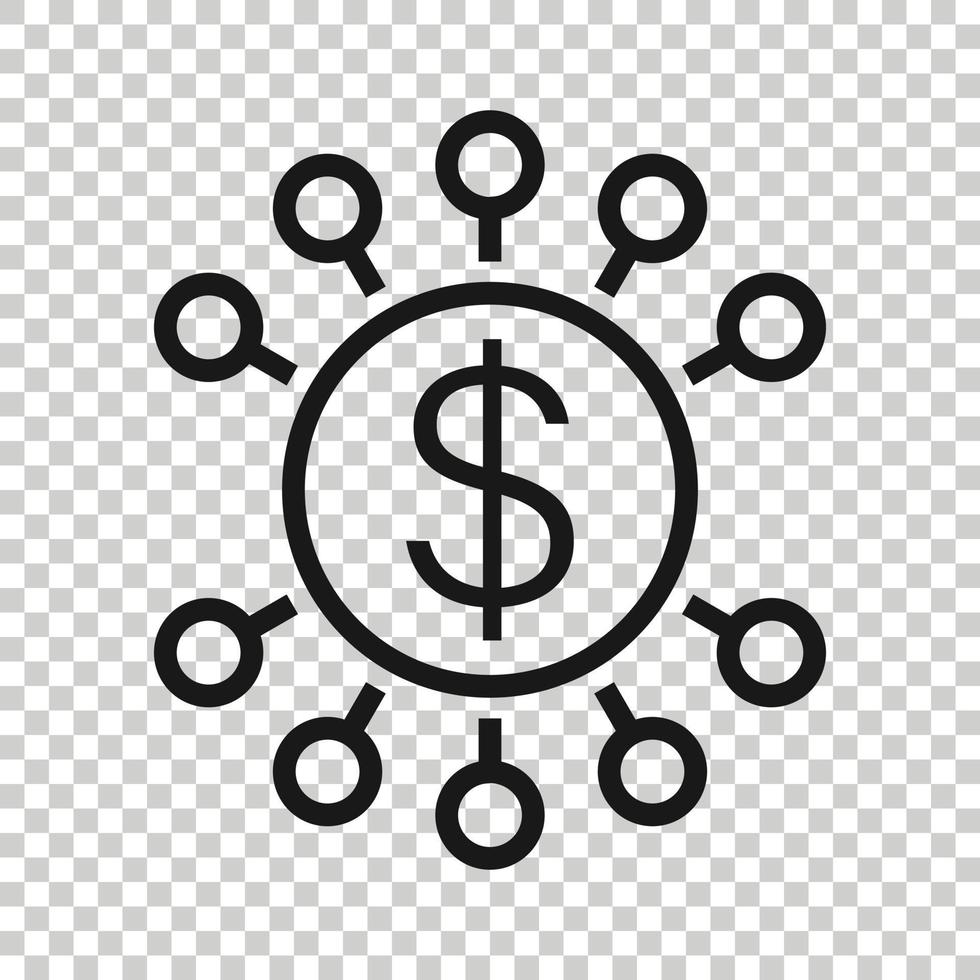 icono de ingresos de dinero en estilo plano. Ilustración de vector de moneda de dólar sobre fondo blanco aislado. concepto de negocio de estructura financiera.