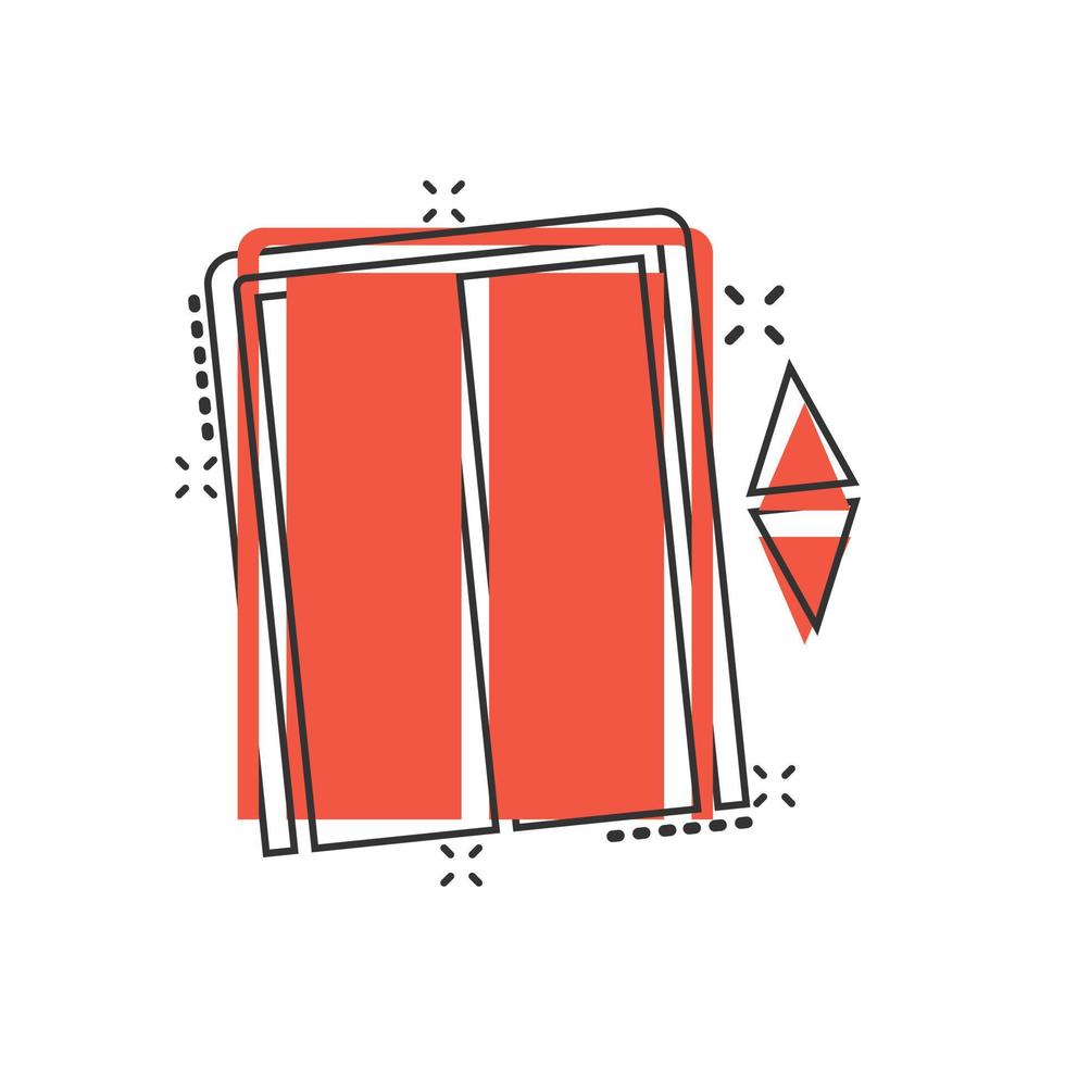 Elevator icon in comic style. Lift cartoon vector illustration on white isolated background. Passenger transportation splash effect business concept.