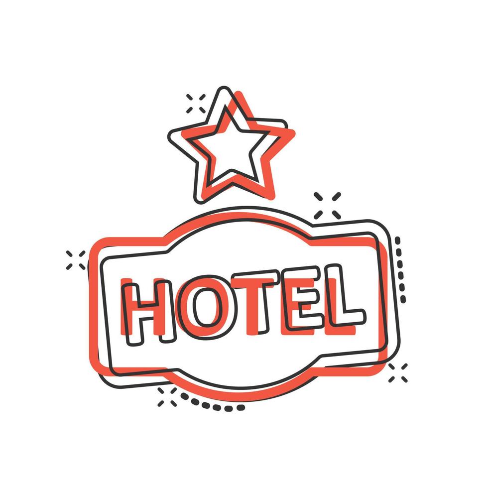 Hotel 1 star sign icon in comic style. Inn cartoon vector illustration on white isolated background. Hostel room information splash effect business concept.