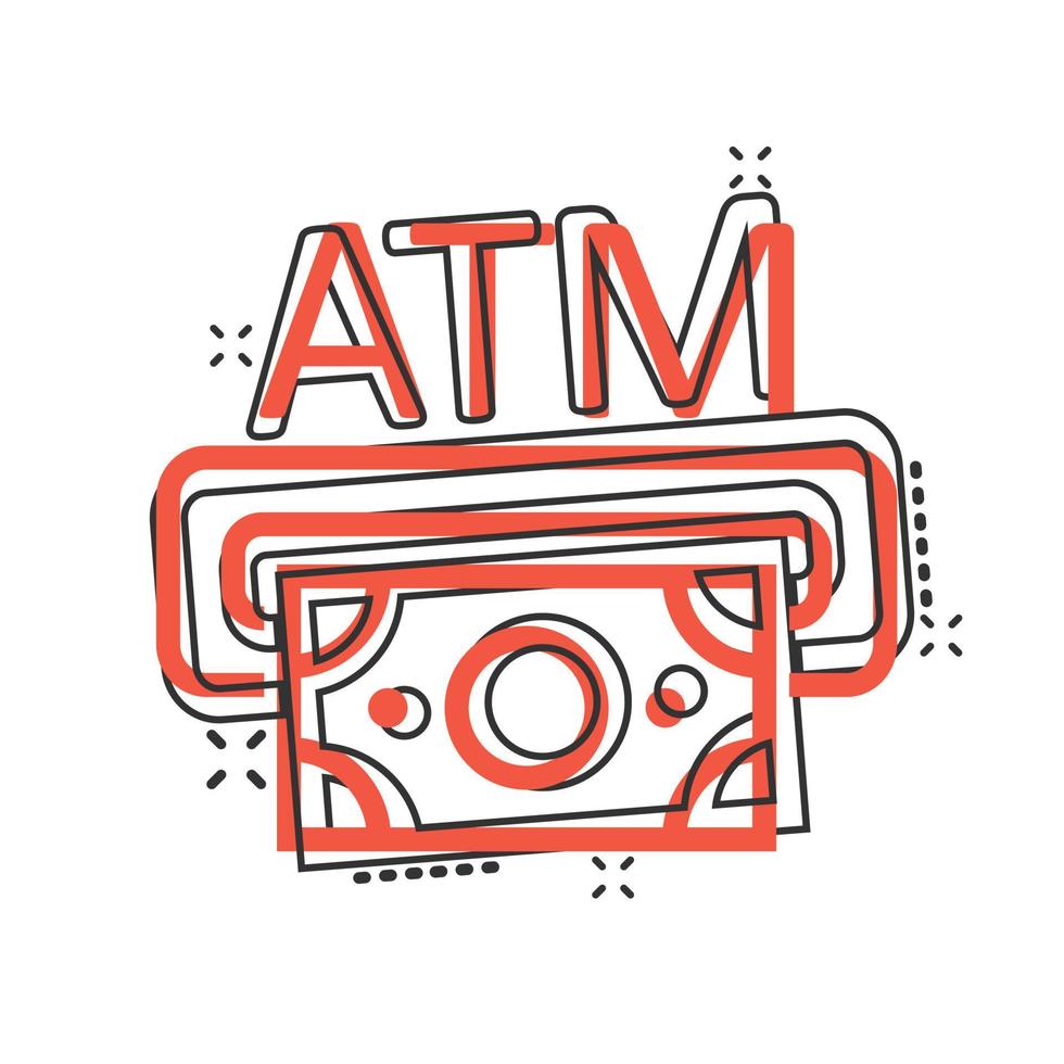 Money ATM icon in comic style. Exchange cash cartoon vector illustration on white isolated background. Banknote bill splash effect business concept.