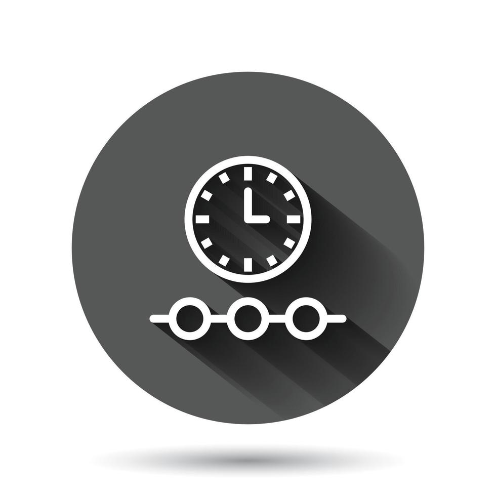 Timeline icon in flat style. Progress vector illustration on black round background with long shadow effect. Diagram circle button business concept.