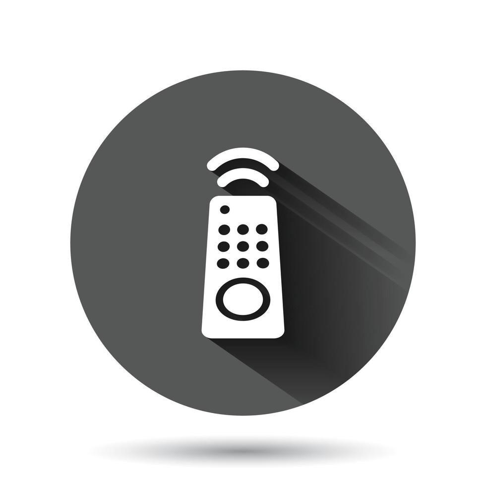 Tv remote icon in flat style. Television sign vector illustration on black round background with long shadow effect. Broadcast circle button business concept.