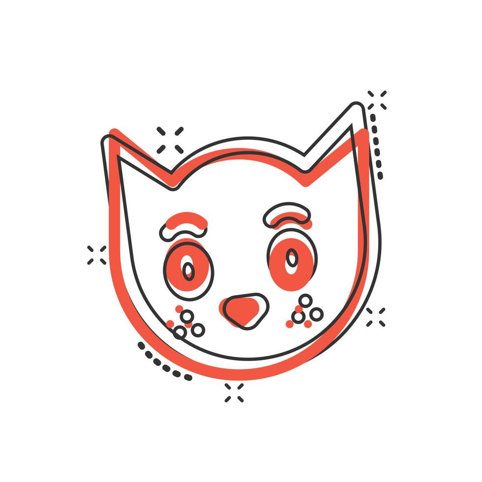 Cat head icon in comic style. Cute pet cartoon vector illustration on white isolated background. Animal splash effect business concept.