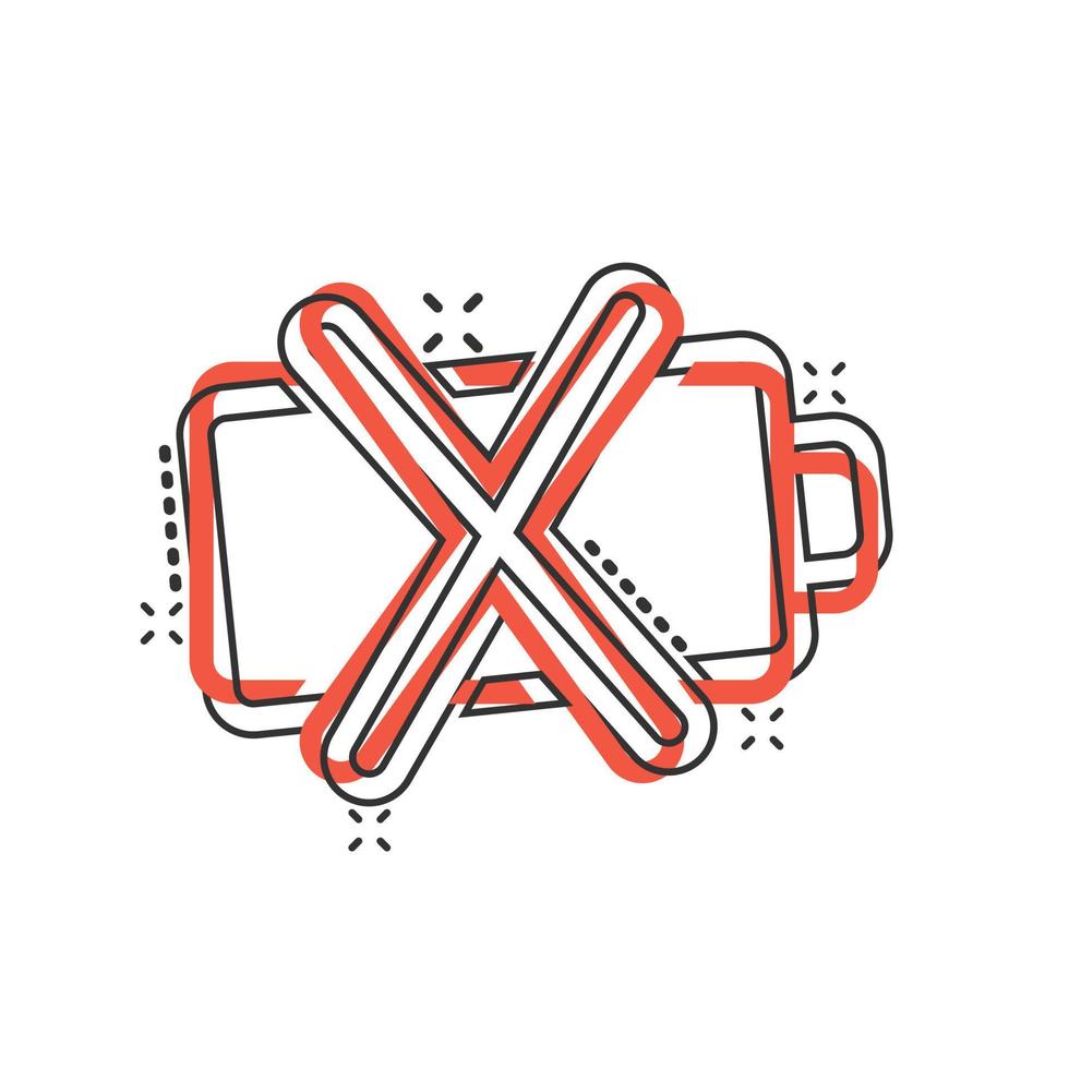 Battery charge icon in comic style. Power level cartoon vector illustration on white isolated background. Lithium accumulator splash effect business concept.