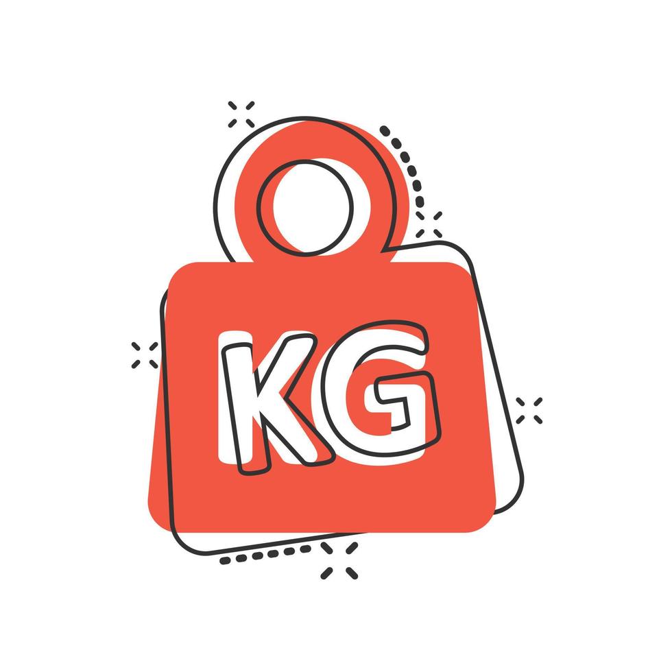 Scale icon in comic style. Kilogram dumbbell cartoon vector illustration on white isolated background. Gym splash effect business concept.