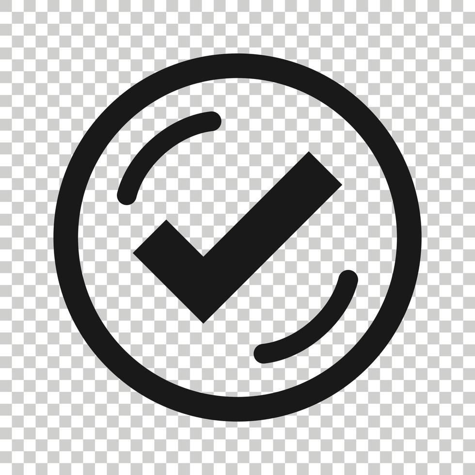 Check mark sign icon in flat style. Confirm button vector illustration on white isolated background. Accepted business concept.