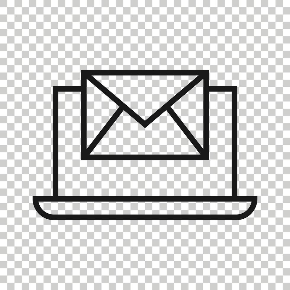 Laptop with email icon in flat style. Mail notification vector illustration on white isolated background. Envelope with message business concept.
