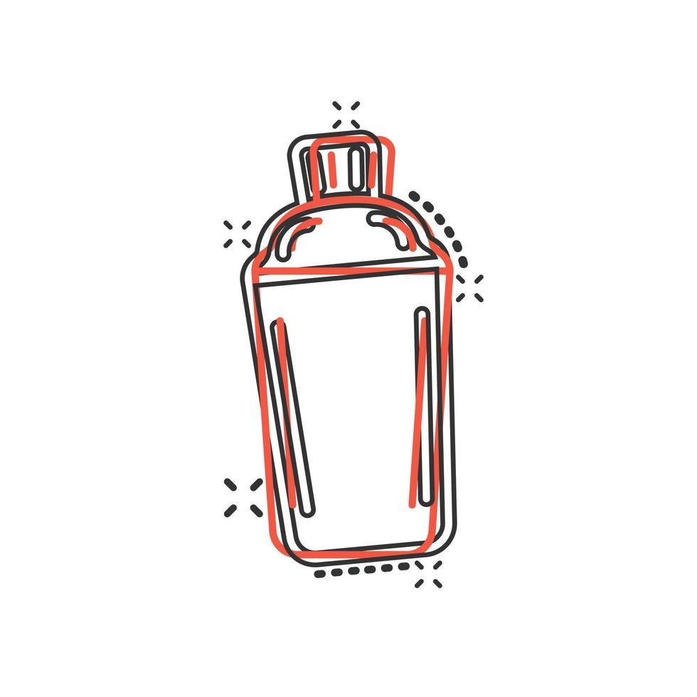 icono de cóctel agitador en estilo cómico. ilustración de vector de dibujos animados de botella de alcohol sobre fondo blanco aislado. concepto de negocio de efecto de salpicadura de bebida de bar.