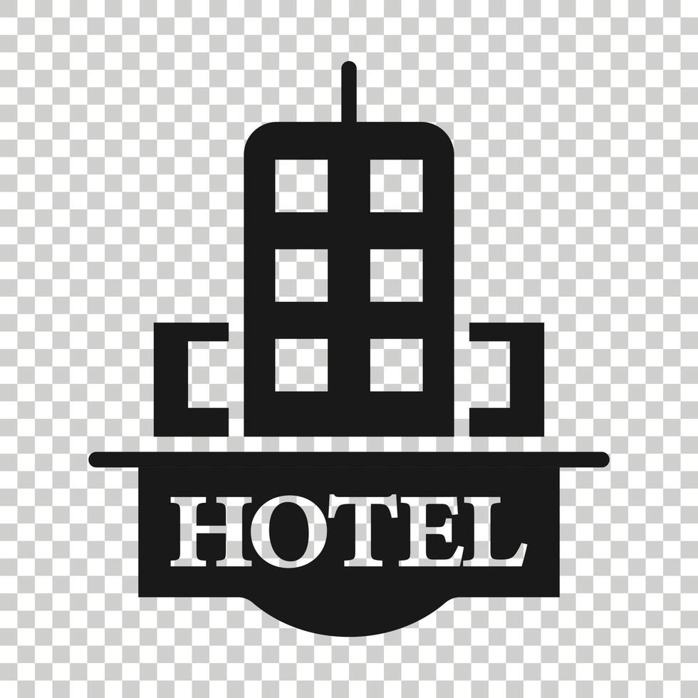 Hotel sign icon in flat style. Inn building vector illustration on white isolated background. Hostel room business concept.