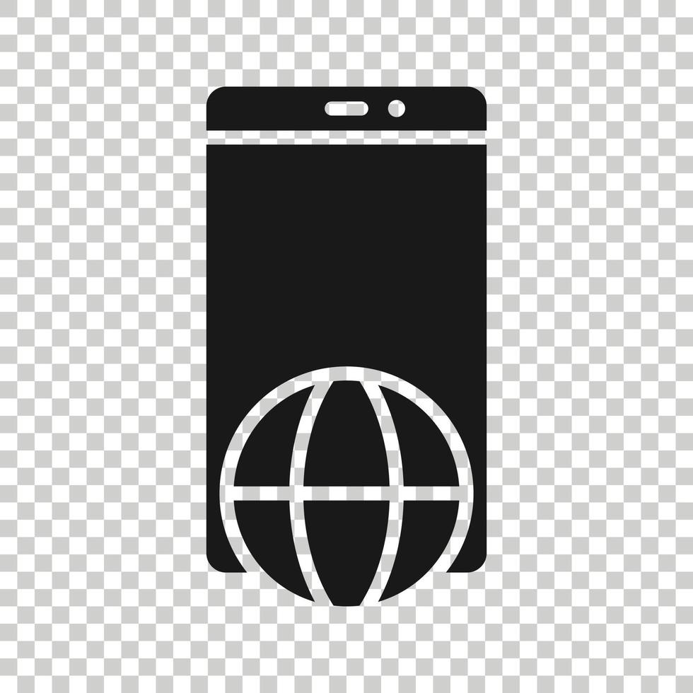 icono de teléfono inteligente de globo en estilo plano. Ilustración de vector de ubicación de teléfono móvil sobre fondo blanco aislado. concepto de negocio de destino.