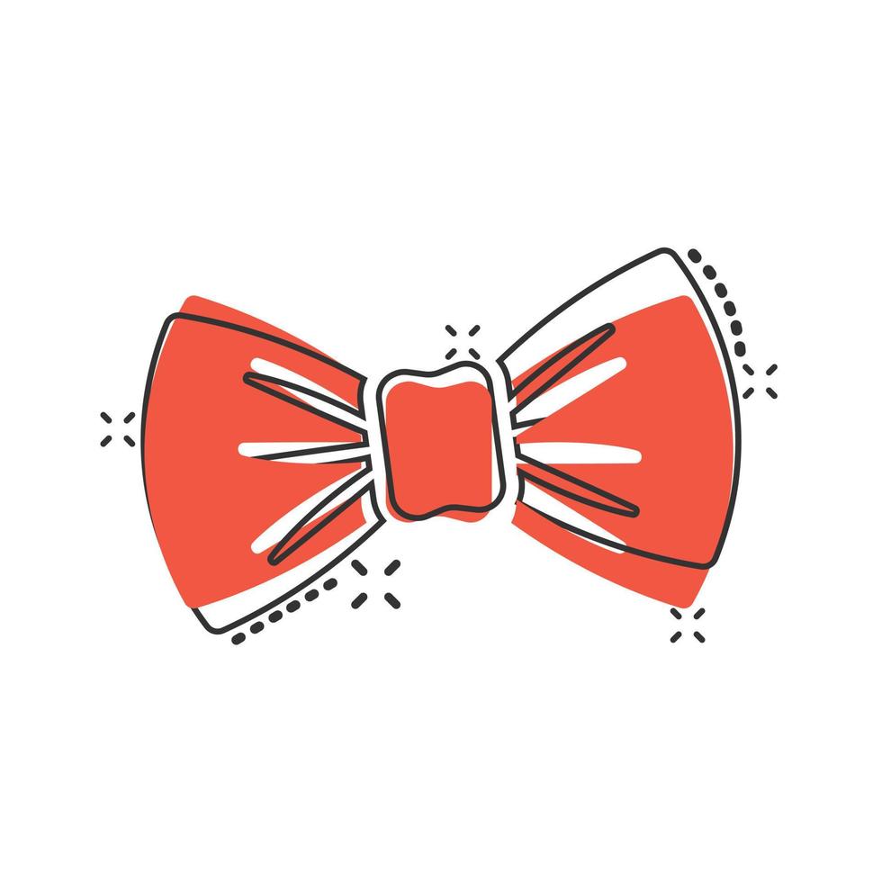 icono de lazo de corbata en estilo cómico. ilustración de vector de dibujos animados de corbatín sobre fondo blanco aislado. concepto de negocio de efecto de salpicadura de mariposa.