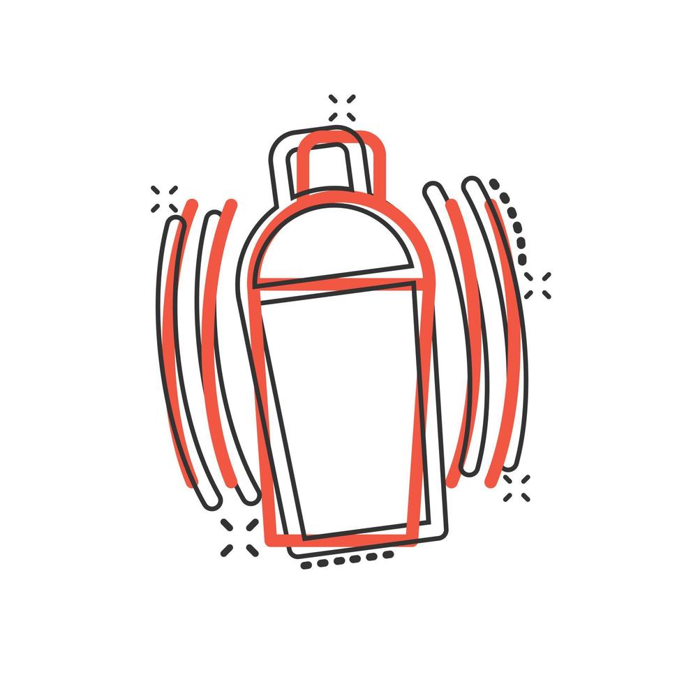 icono de cóctel agitador en estilo cómico. ilustración de vector de dibujos animados de botella de alcohol sobre fondo blanco aislado. concepto de negocio de efecto de salpicadura de bebida de bar.