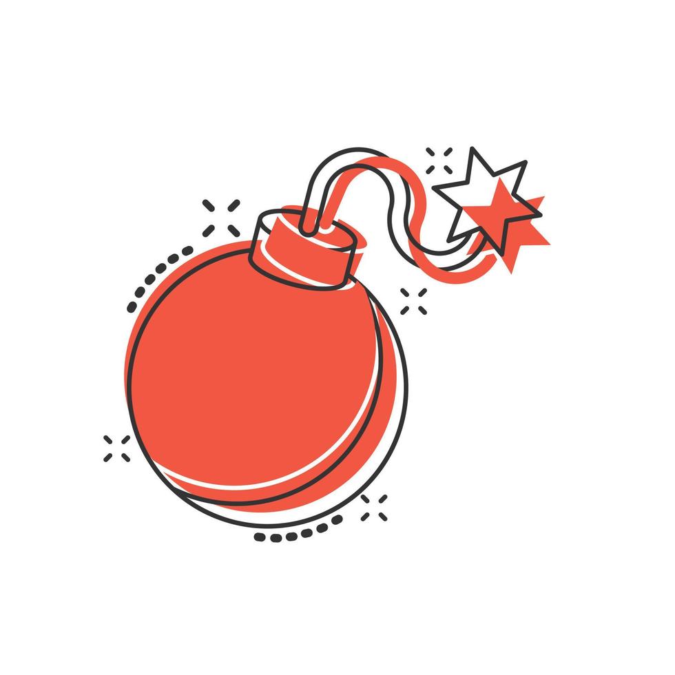 Bomb icon in comic style. Dynamite cartoon vector illustration on white isolated background. C4 tnt splash effect business concept.