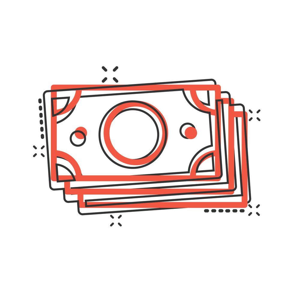 Money currency banknote icon in comic style. Dollar cash cartoon vector illustration on white isolated background. Banknote bill splash effect business concept.