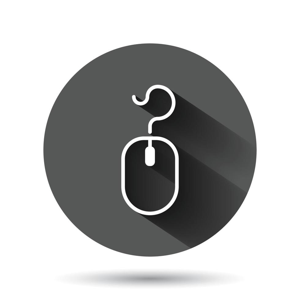 Computer mouse icon in flat style. Cursor vector illustration on black round background with long shadow effect. Pointer circle button business concept.