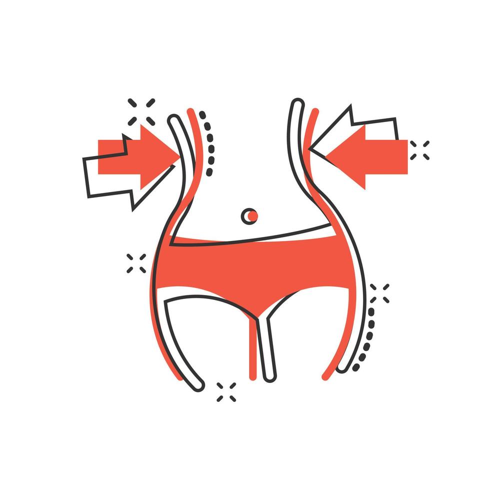 Weight loss icon in comic style. Belly cartoon vector illustration on white isolated background. Athletic waist splash effect business concept.