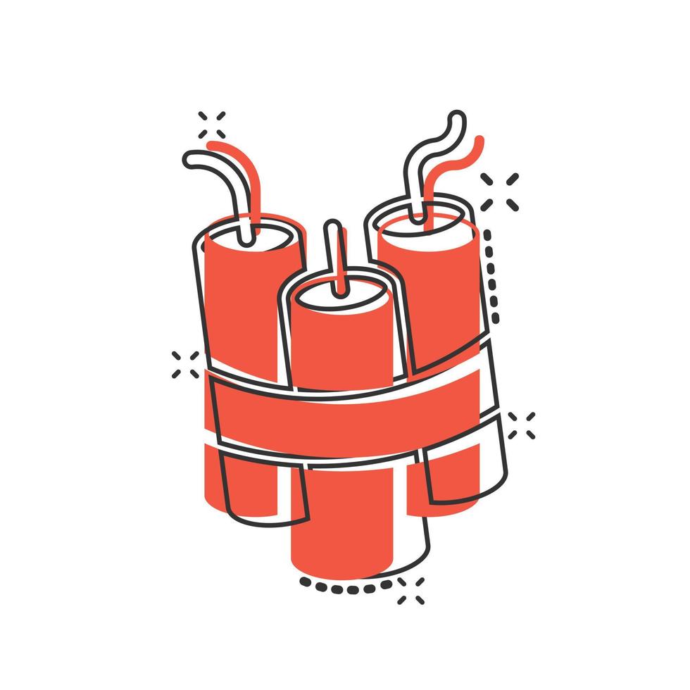 Bomb icon in comic style. Dynamite cartoon vector illustration on white isolated background. C4 tnt splash effect business concept.