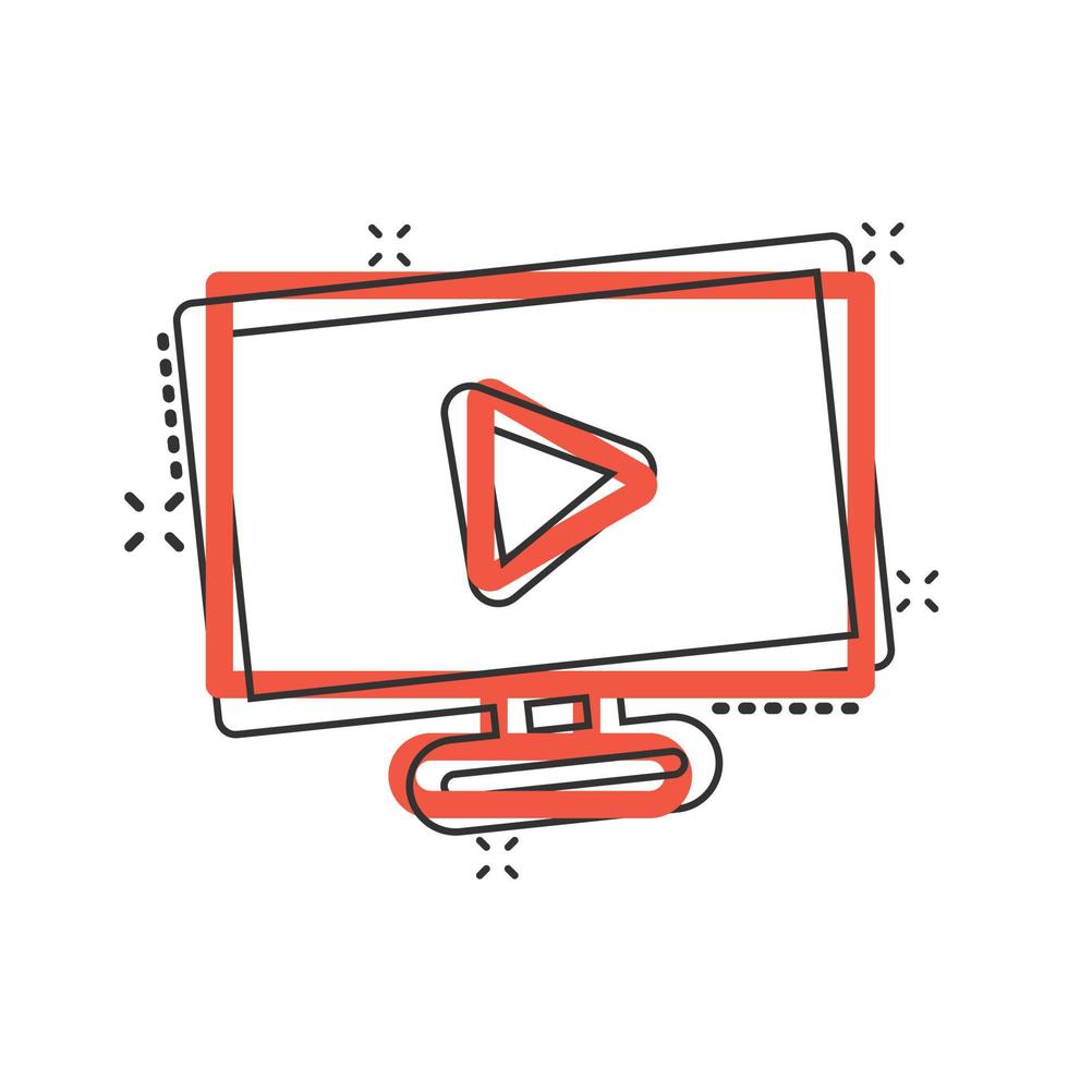 Tv screen icon in comic style. Video cartoon vector illustration on white isolated background. Computer monitor splash effect business concept.