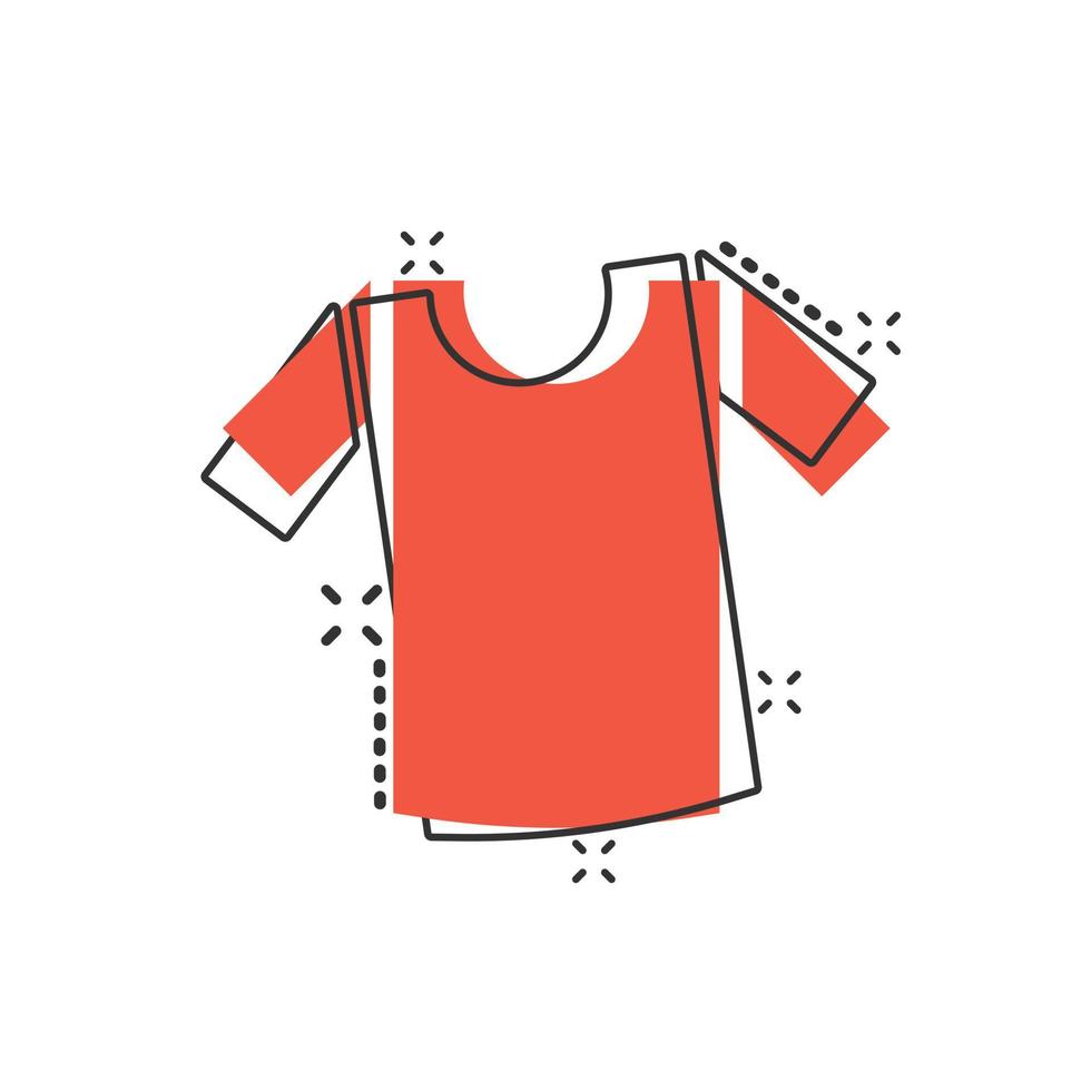 icono de camiseta en estilo cómico. ilustración de vector de dibujos animados de ropa casual sobre fondo blanco aislado. concepto de negocio de efecto de salpicadura de ropa de polo.