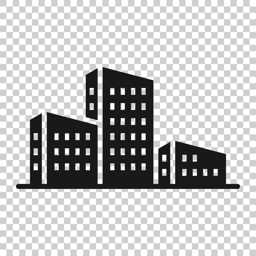 icono de construcción en estilo plano. ciudad rascacielos apartamento vector ilustración sobre fondo blanco aislado. concepto de negocio de la torre de la ciudad.