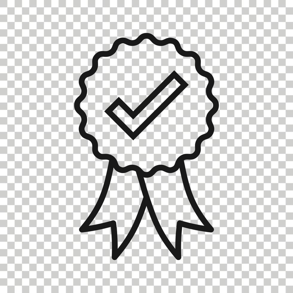 Winner with check mark icon in flat style. Rosette award vector illustration on white isolated background. Medal business concept.