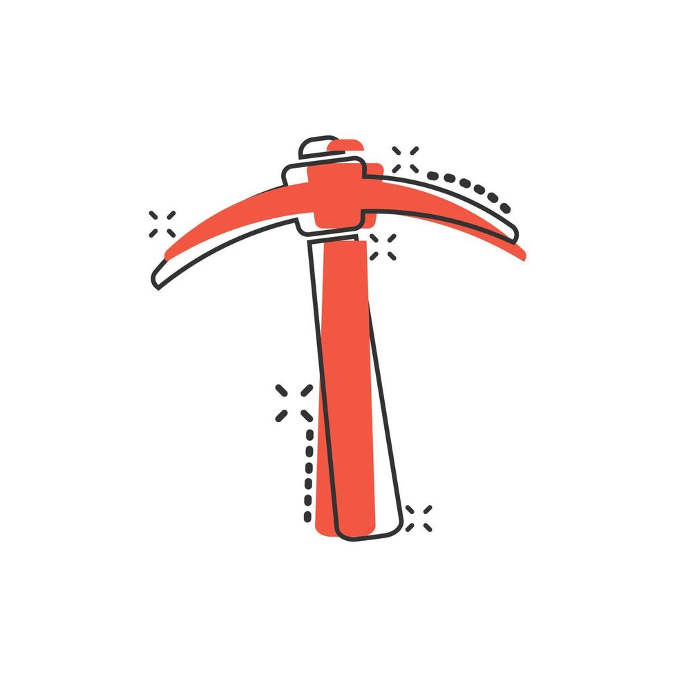Axe icon in comic style. Lumberjack cartoon vector illustration on white isolated background. Blade splash effect business concept.