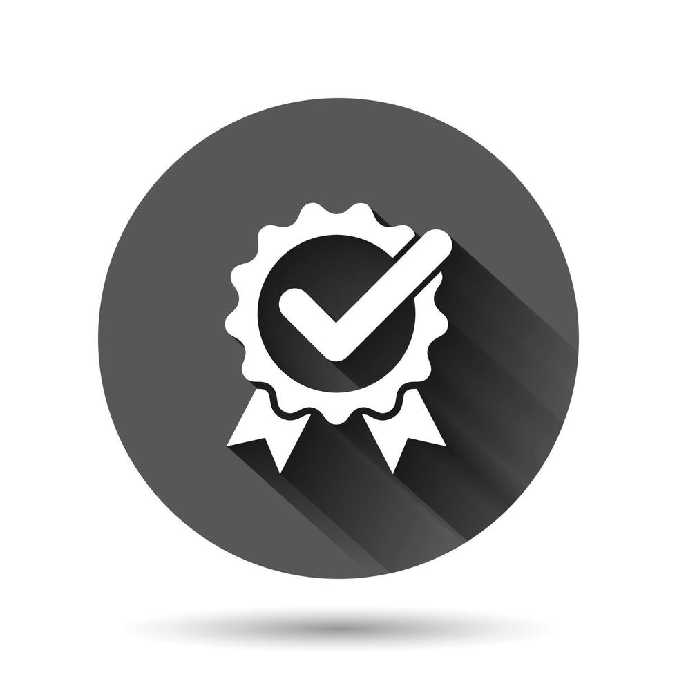 Winner icon in flat style. Rosette award vector illustration on black round background with long shadow effect. Medal circle button business concept.
