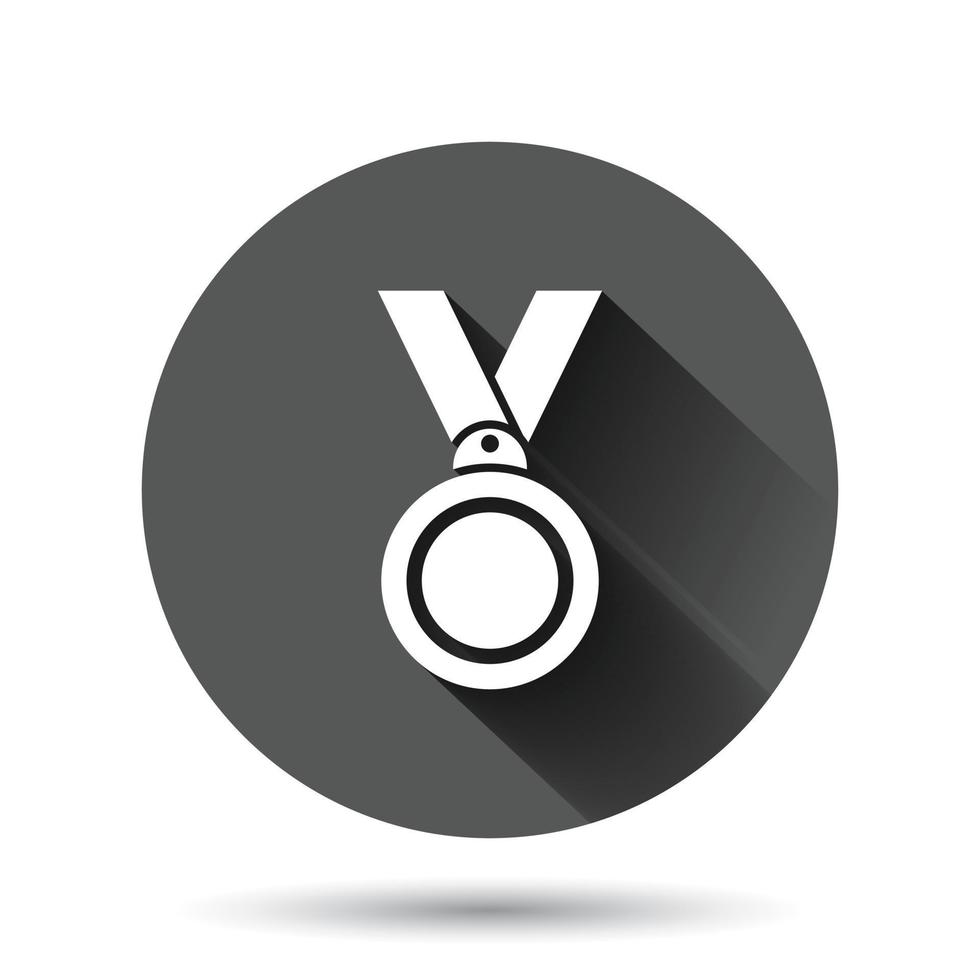Medal icon in flat style. Prize sign vector illustration on black round background with long shadow effect. Trophy award circle button business concept.