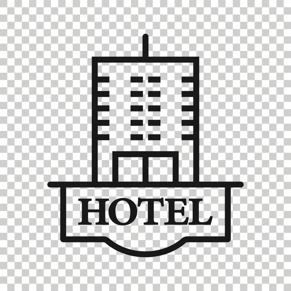 icono de signo de hotel en estilo plano. posada edificio ilustración vectorial sobre fondo blanco aislado. concepto de negocio de habitación de albergue. vector