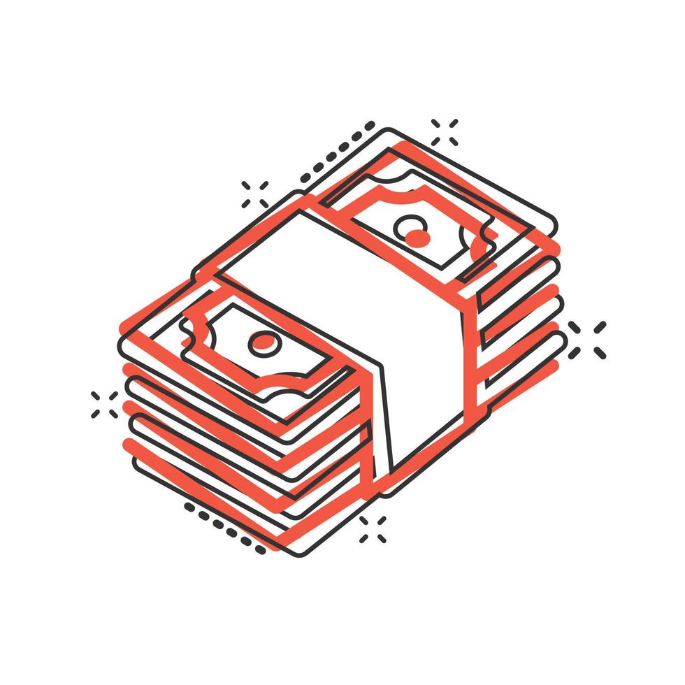 icono de pila de dinero en estilo cómico. intercambiar ilustración vectorial de dibujos animados en efectivo sobre fondo blanco aislado. concepto de negocio de efecto de salpicadura de billete de banco. vector