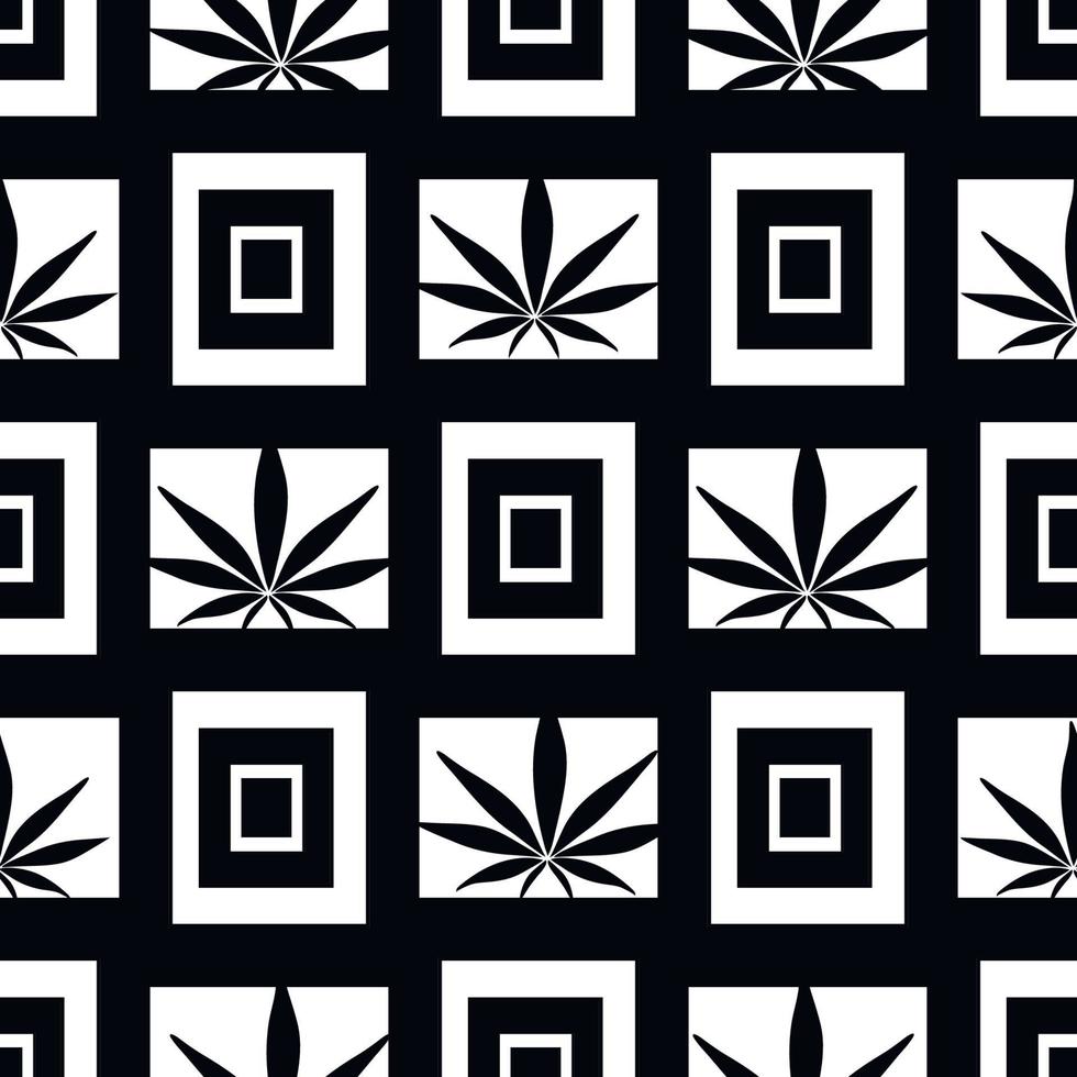 siluetas en blanco y negro de marihuana hojas de cannabis sobre un fondo blanco patrones geométricos patrones geométricos sin fisuras para el diseño de embalaje impresión en diferentes productos líneas de claridad floral vector