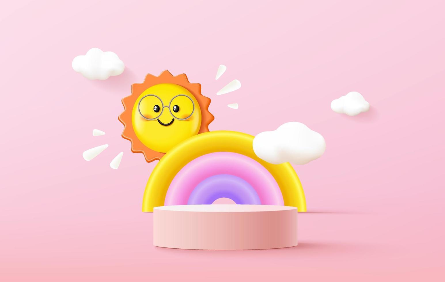 3D rendering. A scene for advertising, Minimalist mockup for podium display or showcase. Vector illustrations with cute decorated. Nursery baby illustrations.