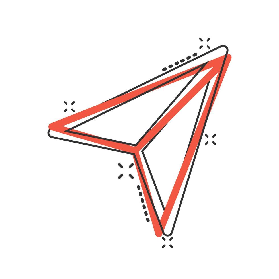Paper plane icon in comic style. Sent message cartoon vector illustration on white isolated background. Air sms splash effect business concept.