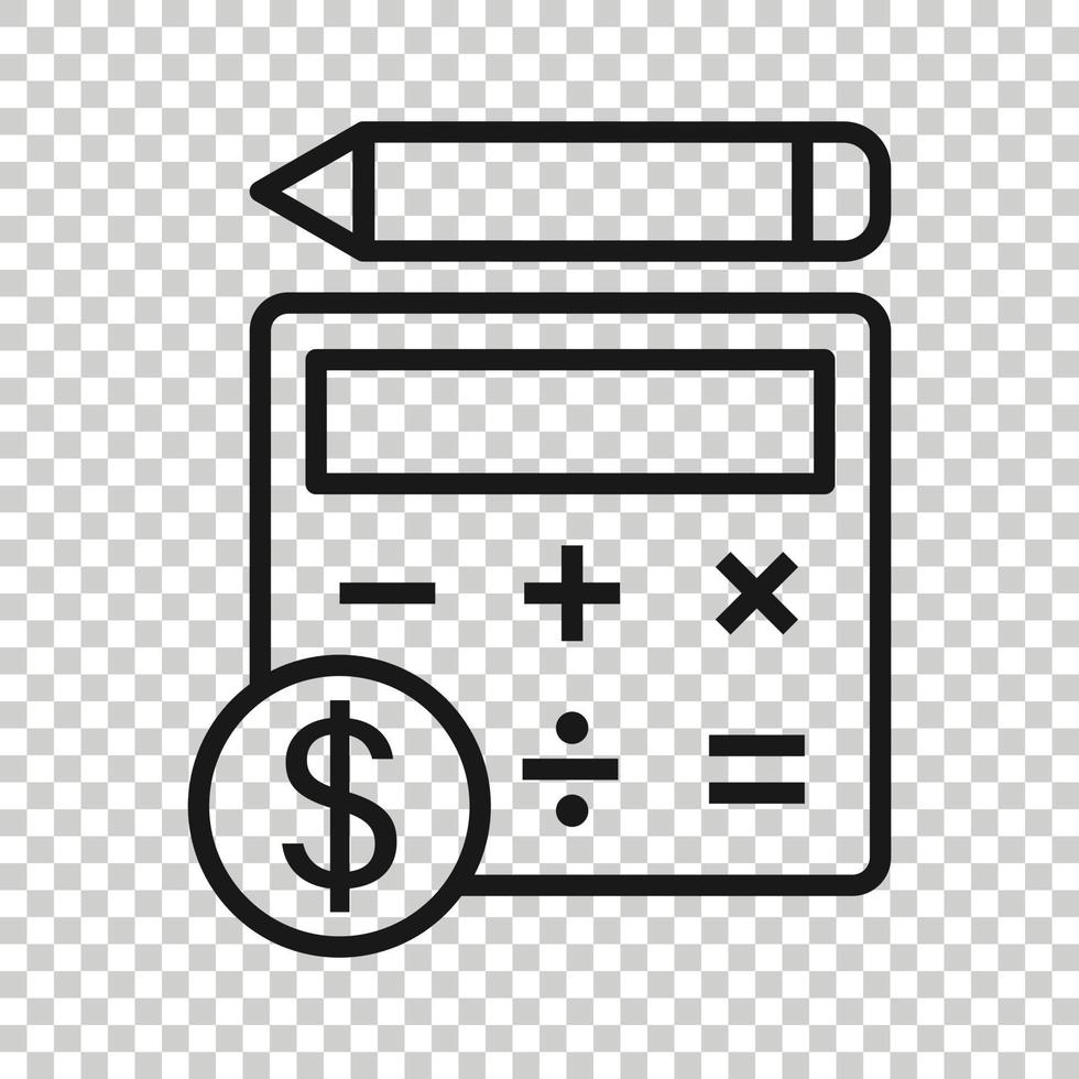 icono de pago de impuestos en estilo plano. ilustración de vector de factura de presupuesto sobre fondo blanco aislado. calculadora con moneda de dólar y concepto de negocio de lápiz.