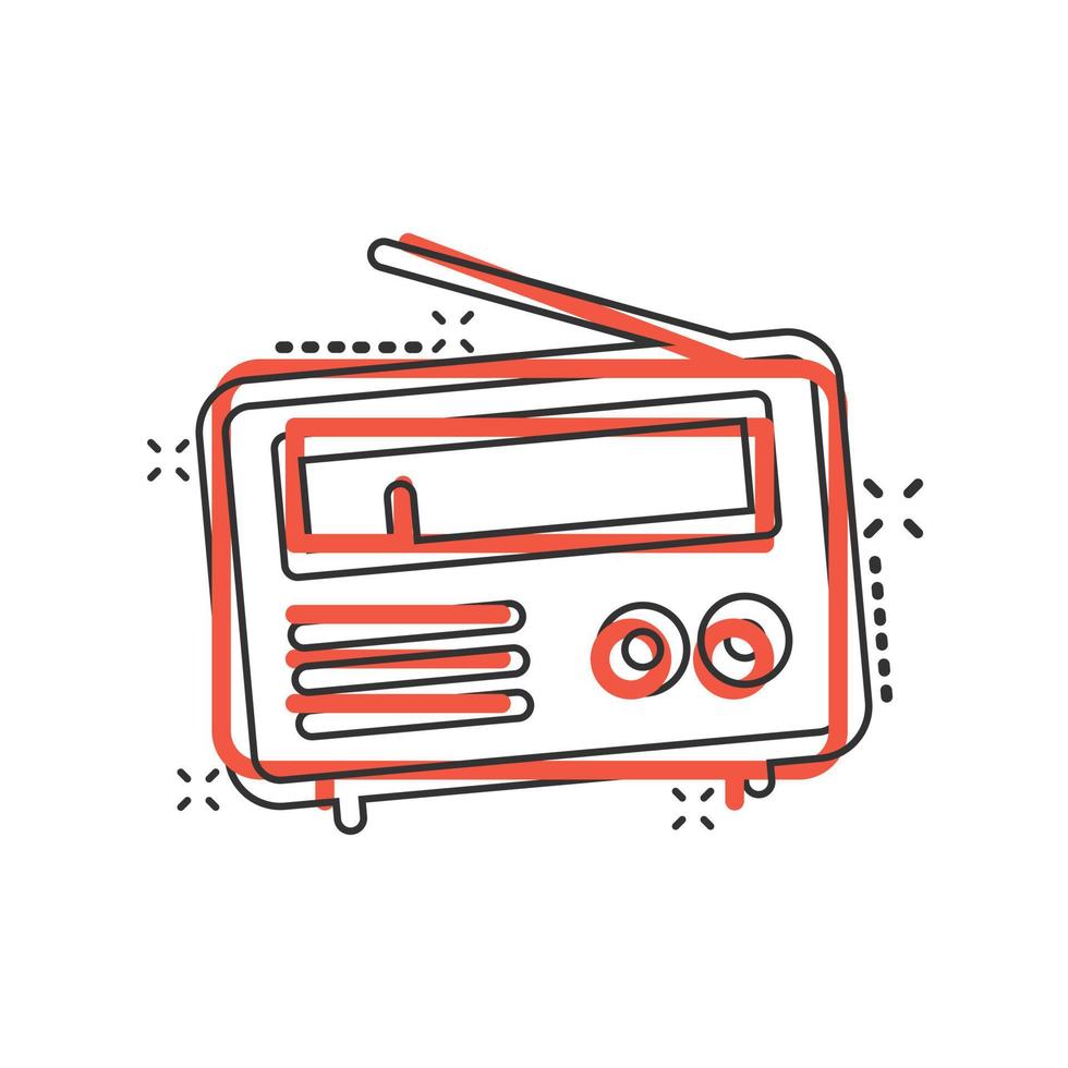 Radio icon in comic style. Fm broadcast cartoon vector illustration on white isolated background. Radiocast splash effect business concept.