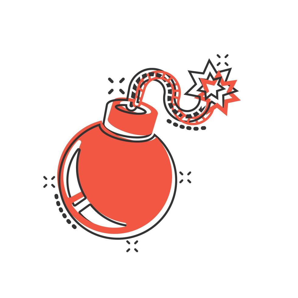 Bomb icon in comic style. Dynamite cartoon vector illustration on white isolated background. C4 tnt splash effect business concept.